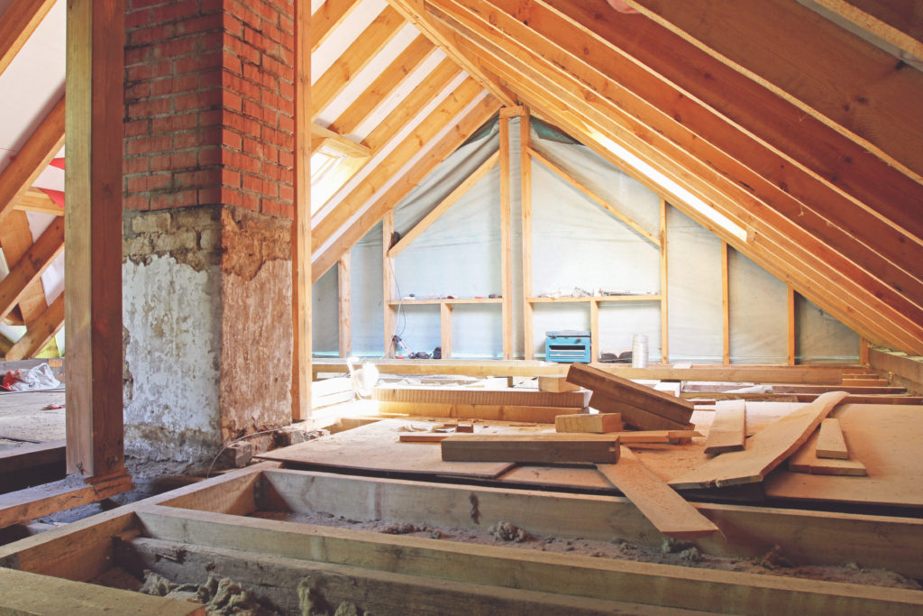 home renovation taking place within a home's attic